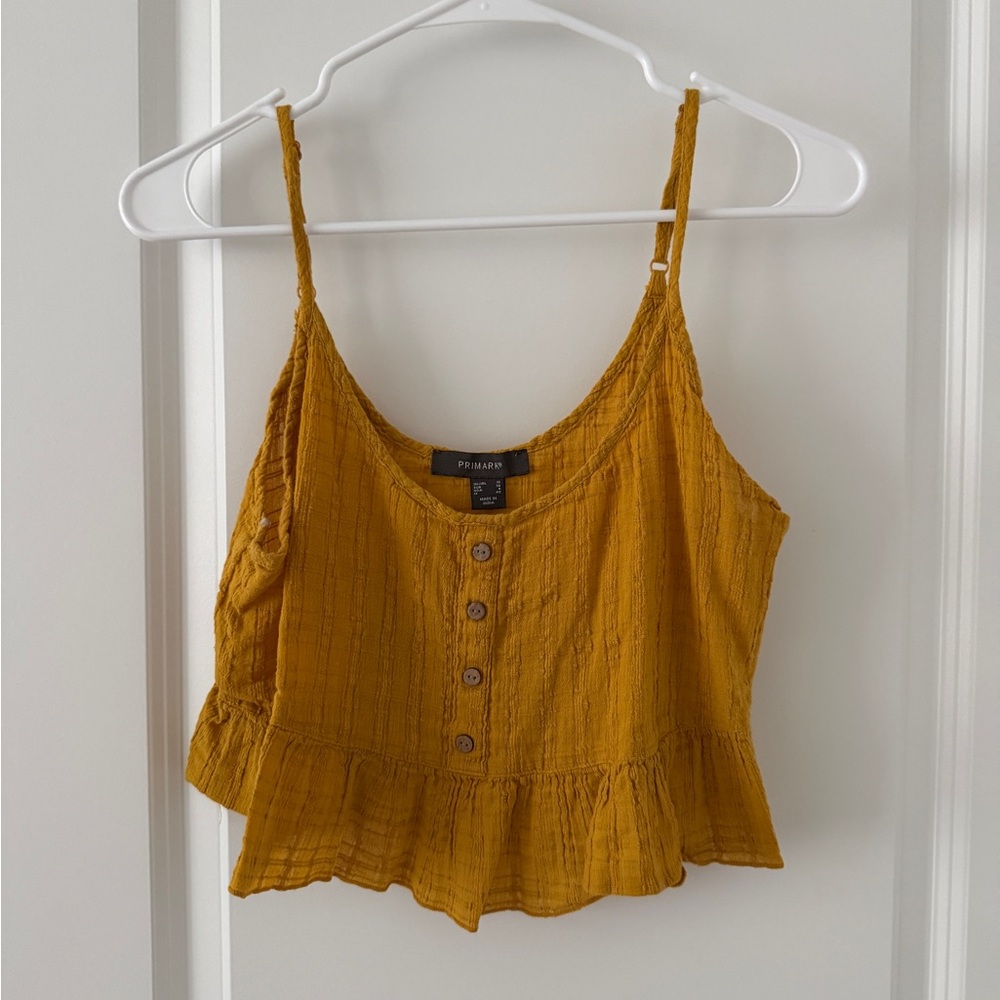 Primark Mustard Button-Front Ruffle Hem Cami